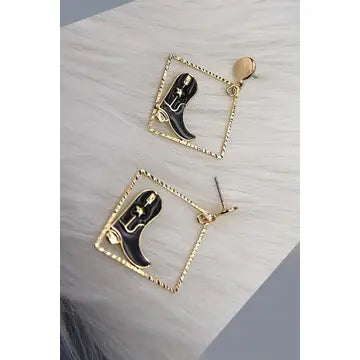 Gold Cowgirl Square Hoops With Boots