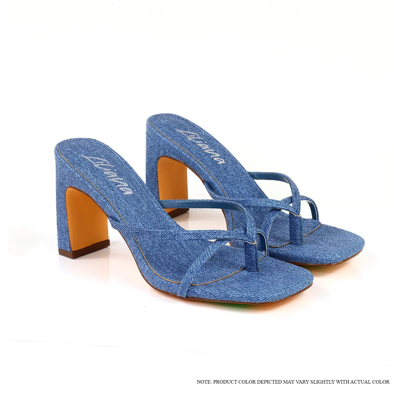 Denim Chunky Mule Heel Sandal