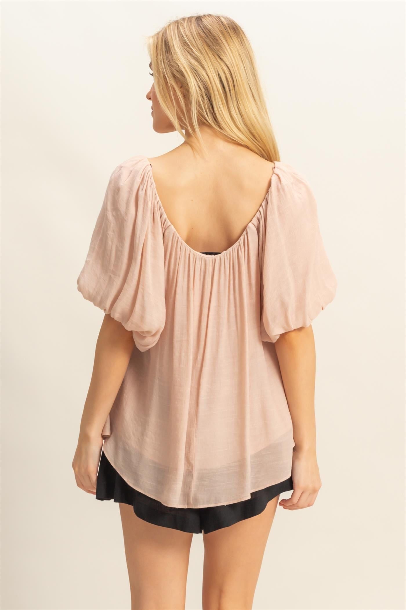 Almond Puff Sleeve A Line Flowy Top