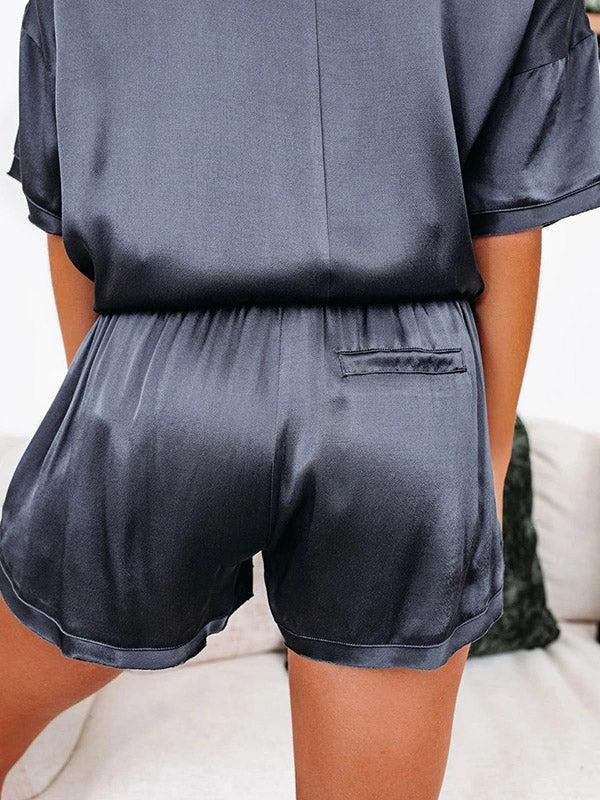Navy Blue Satin Pajama Set