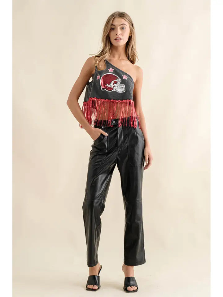 One Shoulder Sequin Helmet Top