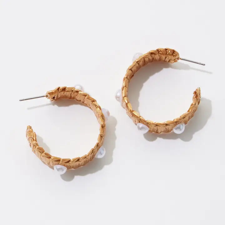 Raffia Hoop Earrings With Pearl