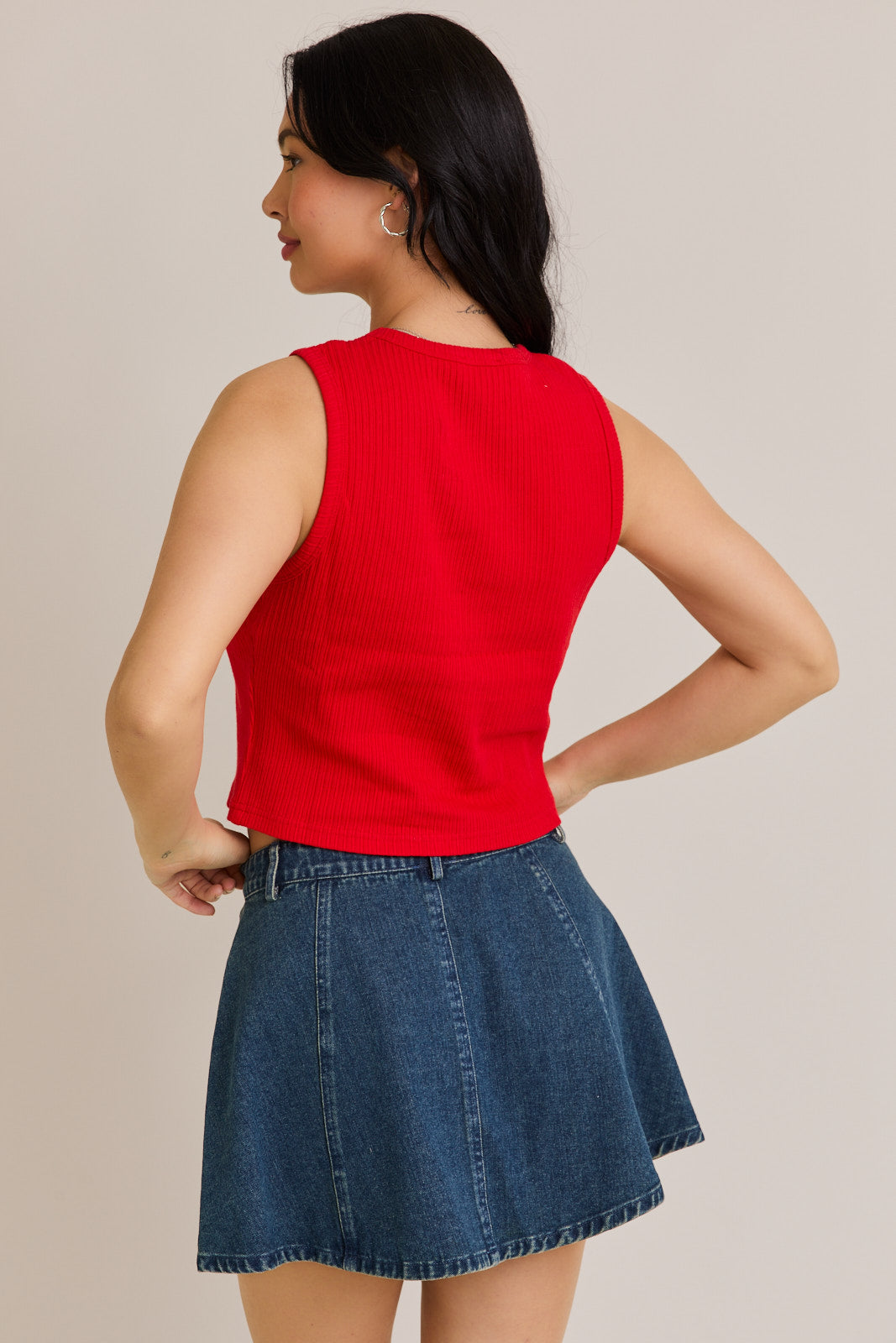 Red Embroidered Horseshoe Tank Top