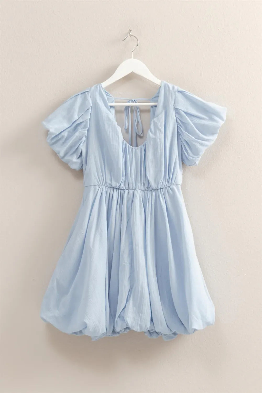 Blue V Neck Puff Sleeve Dress