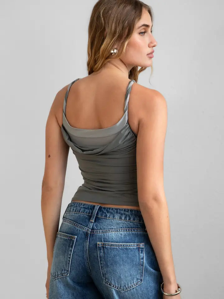 Dark Sage Halter Neckline Layered Top