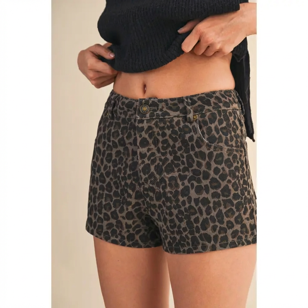 Leopard Brown Denim Shorts