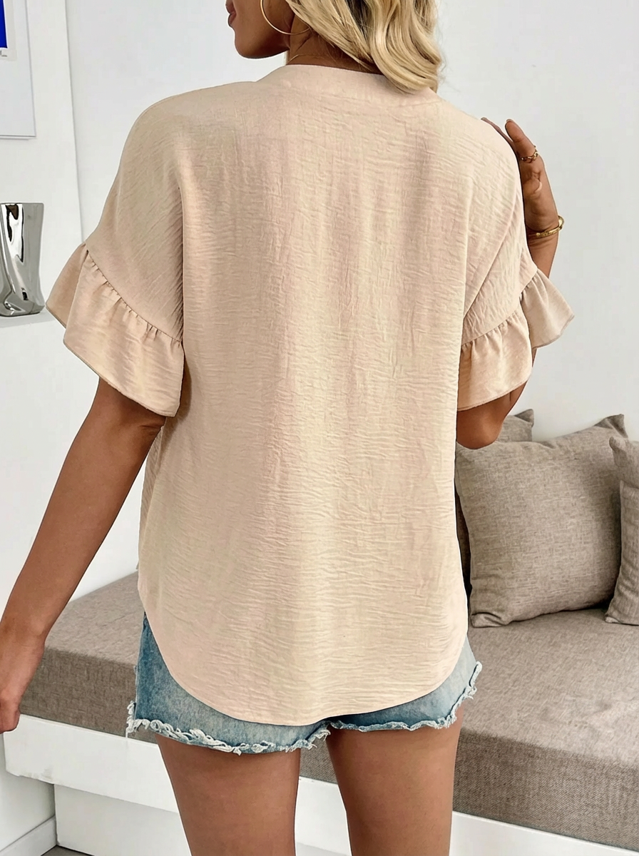 Plus Size Beige V Neck Pleated Top