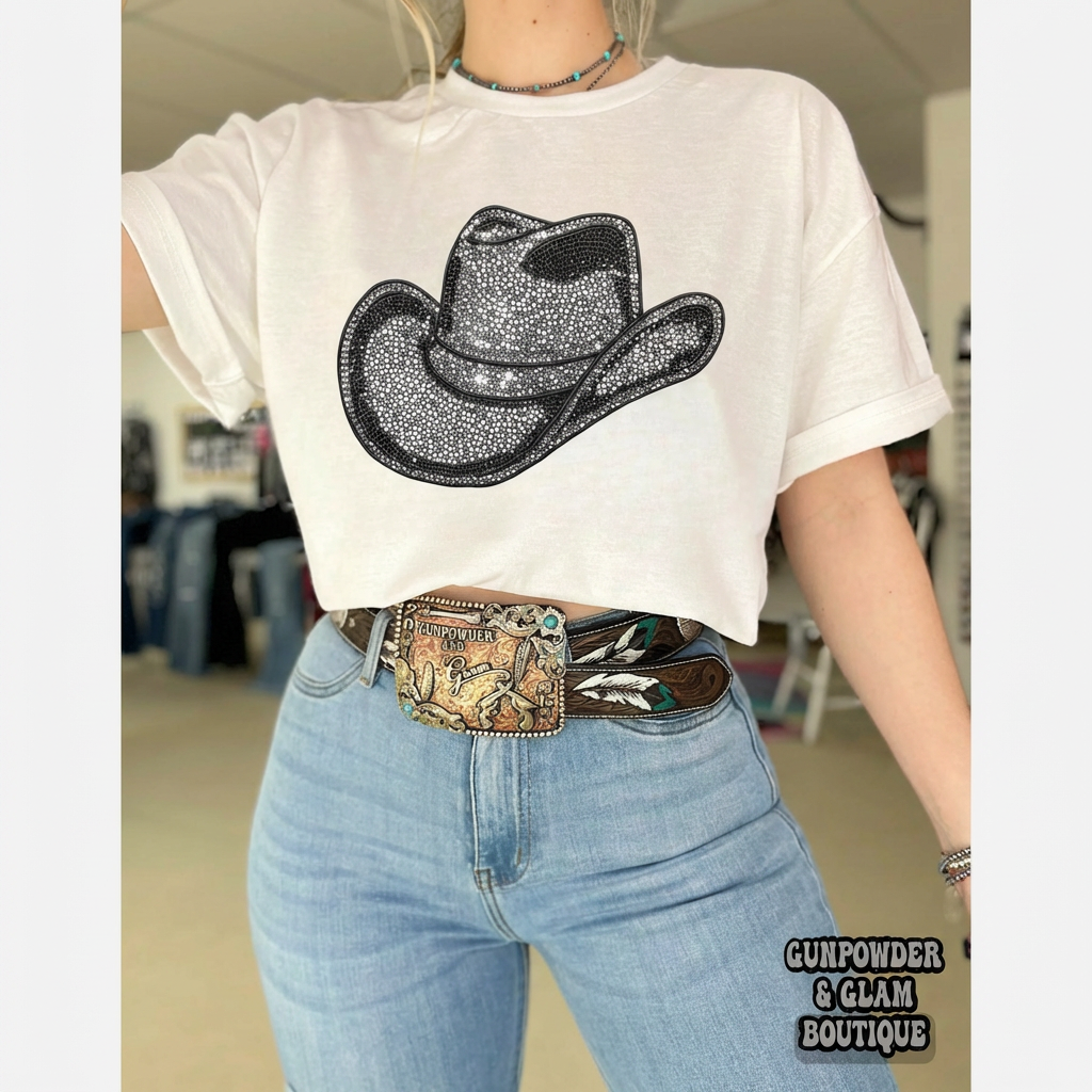 Faux Rhinestone Cowboy Hat Graphic Tee