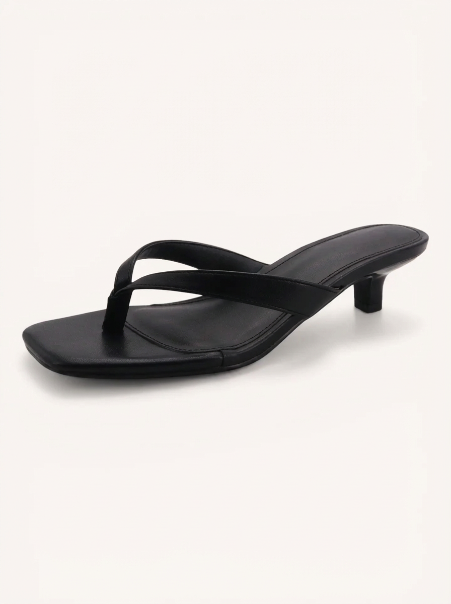 Black Kitten Heel Thong Sandal