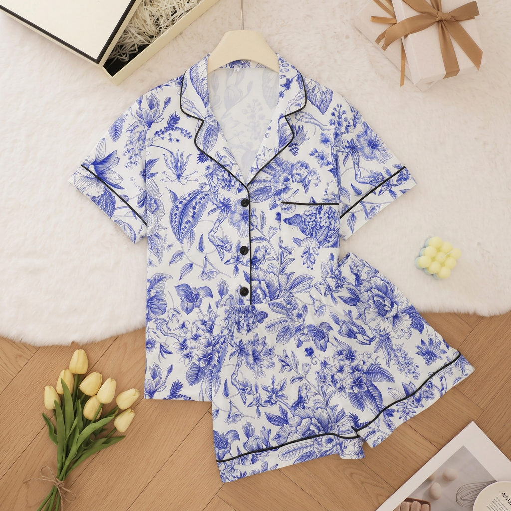 Blue Toile Pajama Set