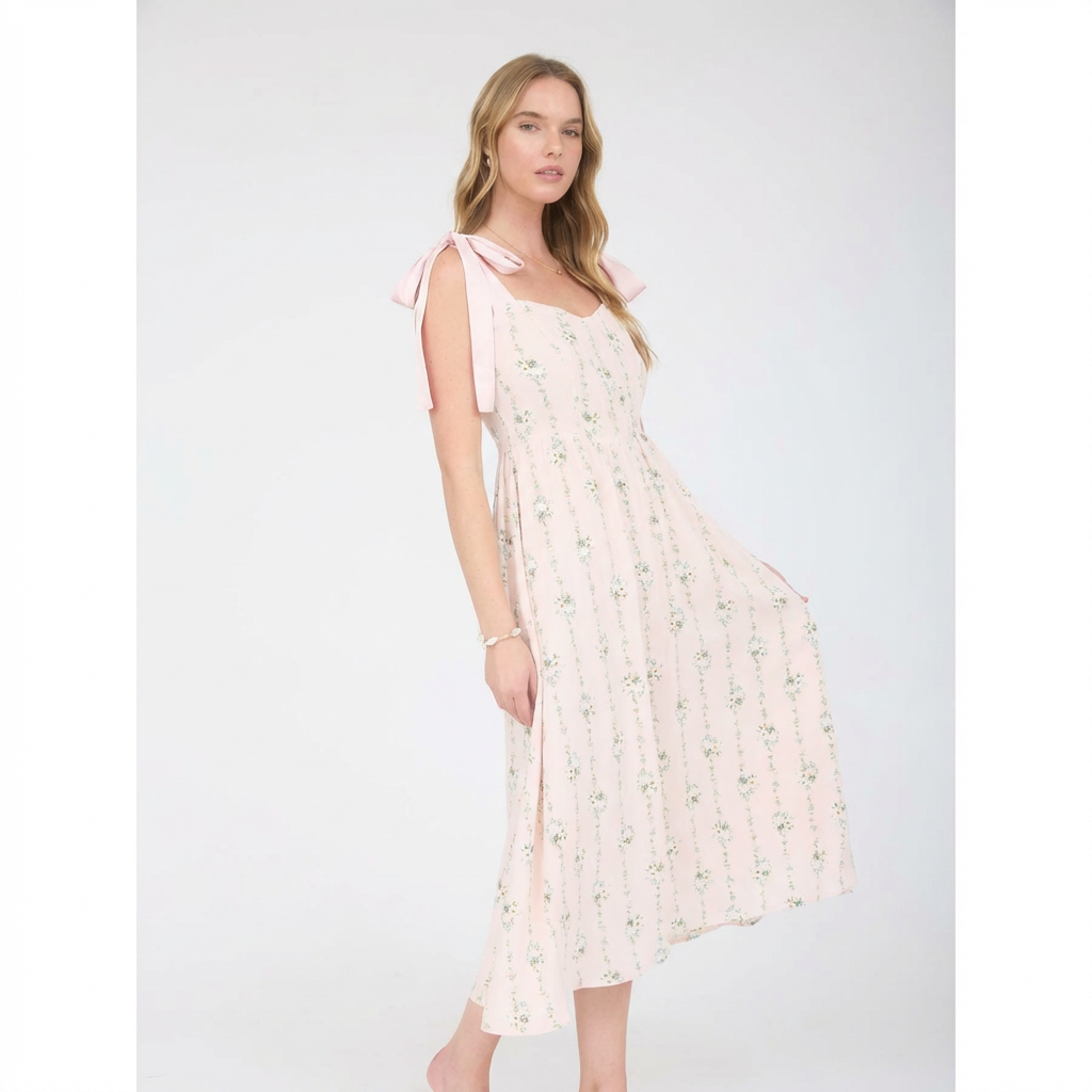 Blush Floral Corset Midi Dress