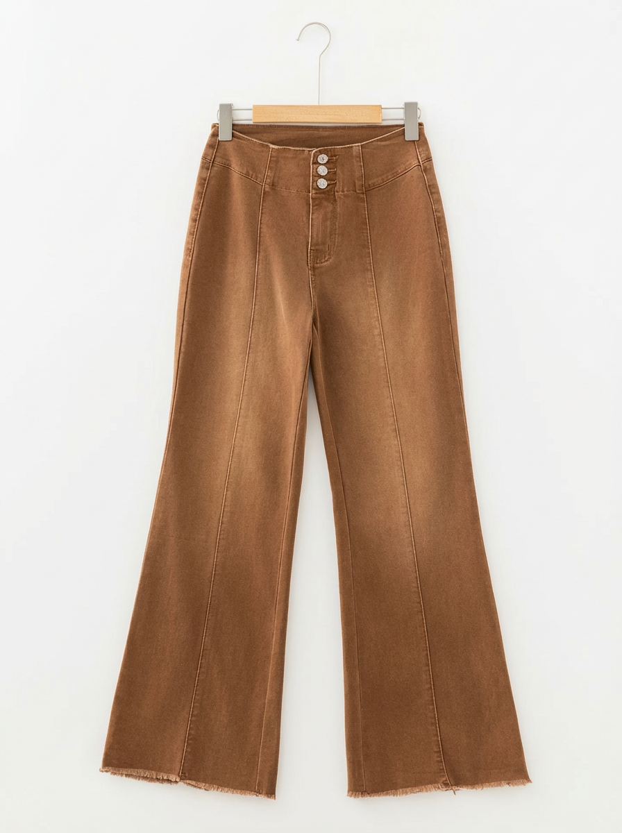 Brown High Waist Raw Hem Jeans