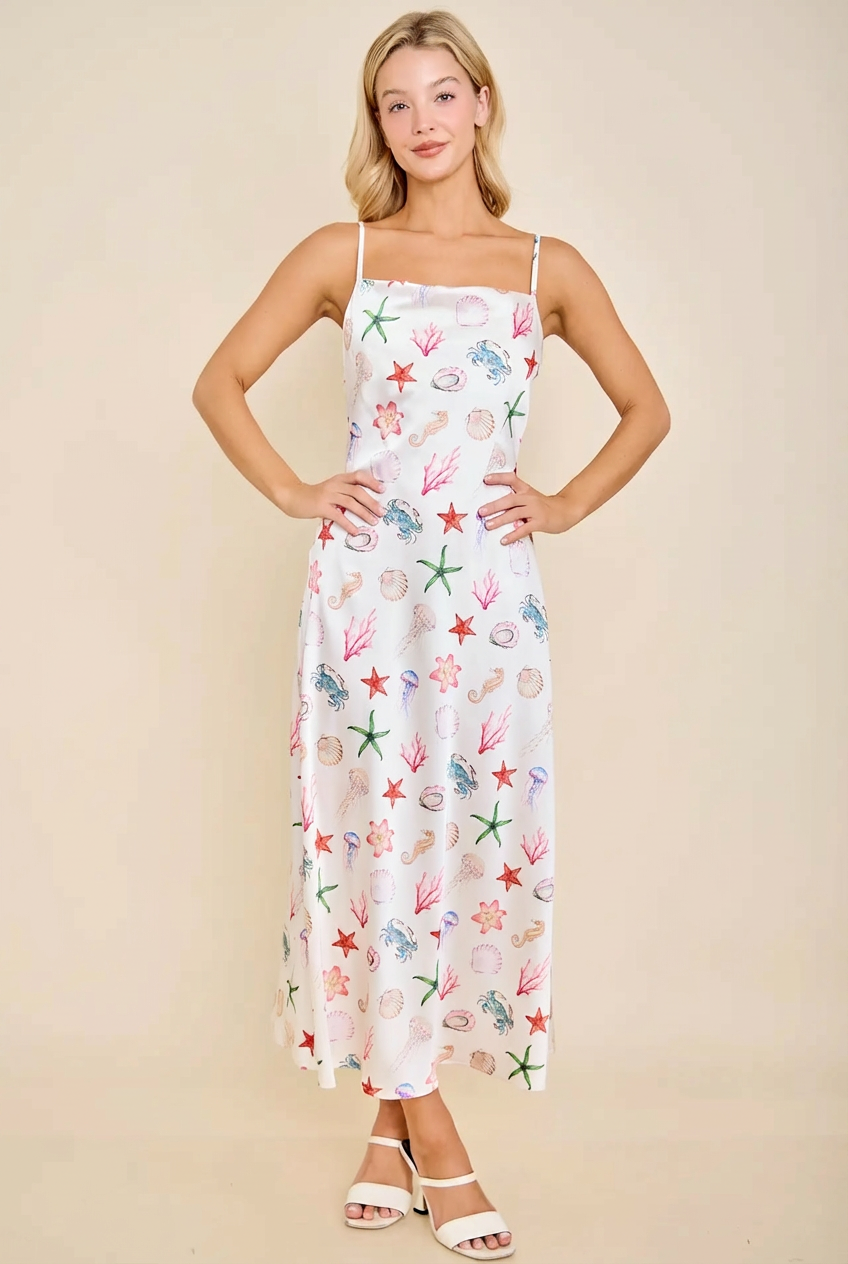 Seashell Coastal Slip Midi Dress