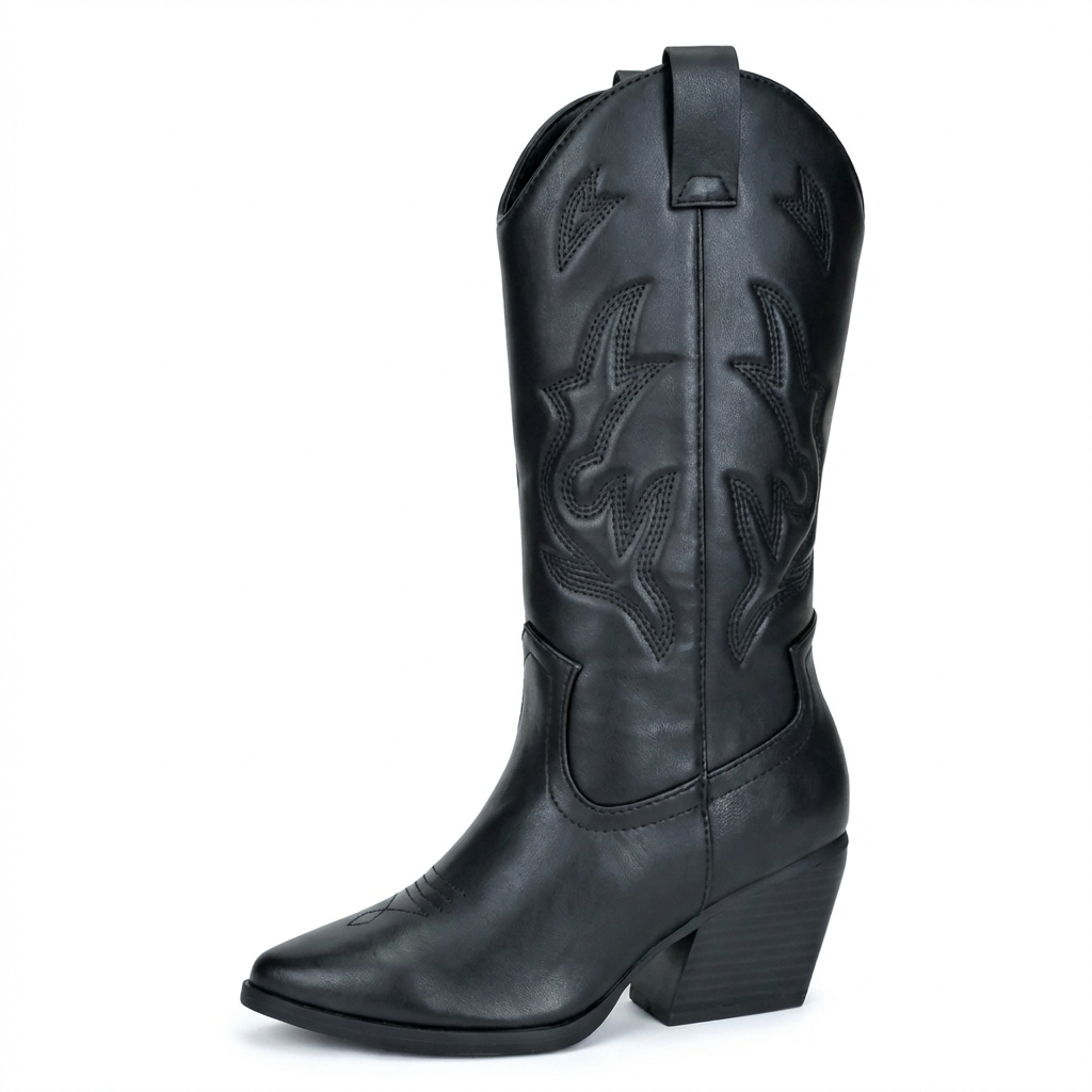 Cowgirl Mid Calf Boots Black