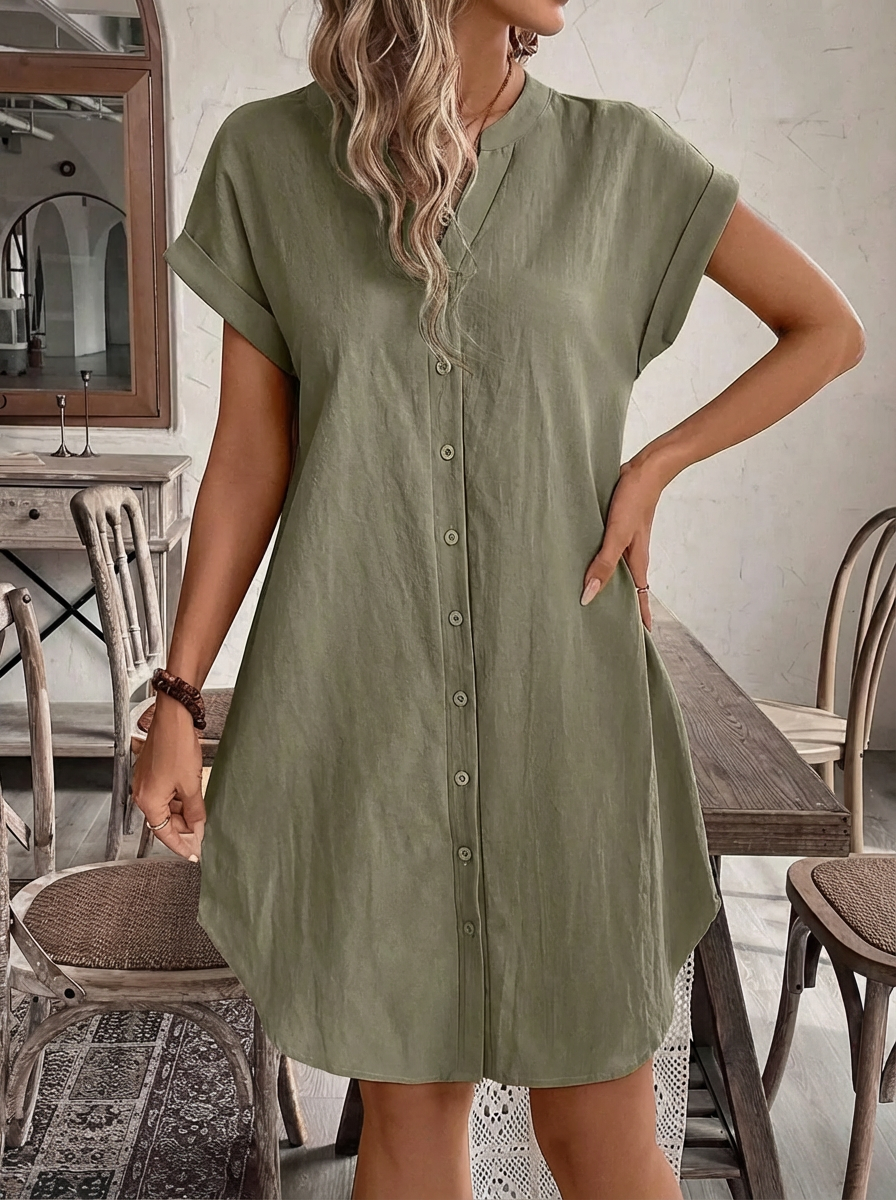 Green Button Down Loose Dress