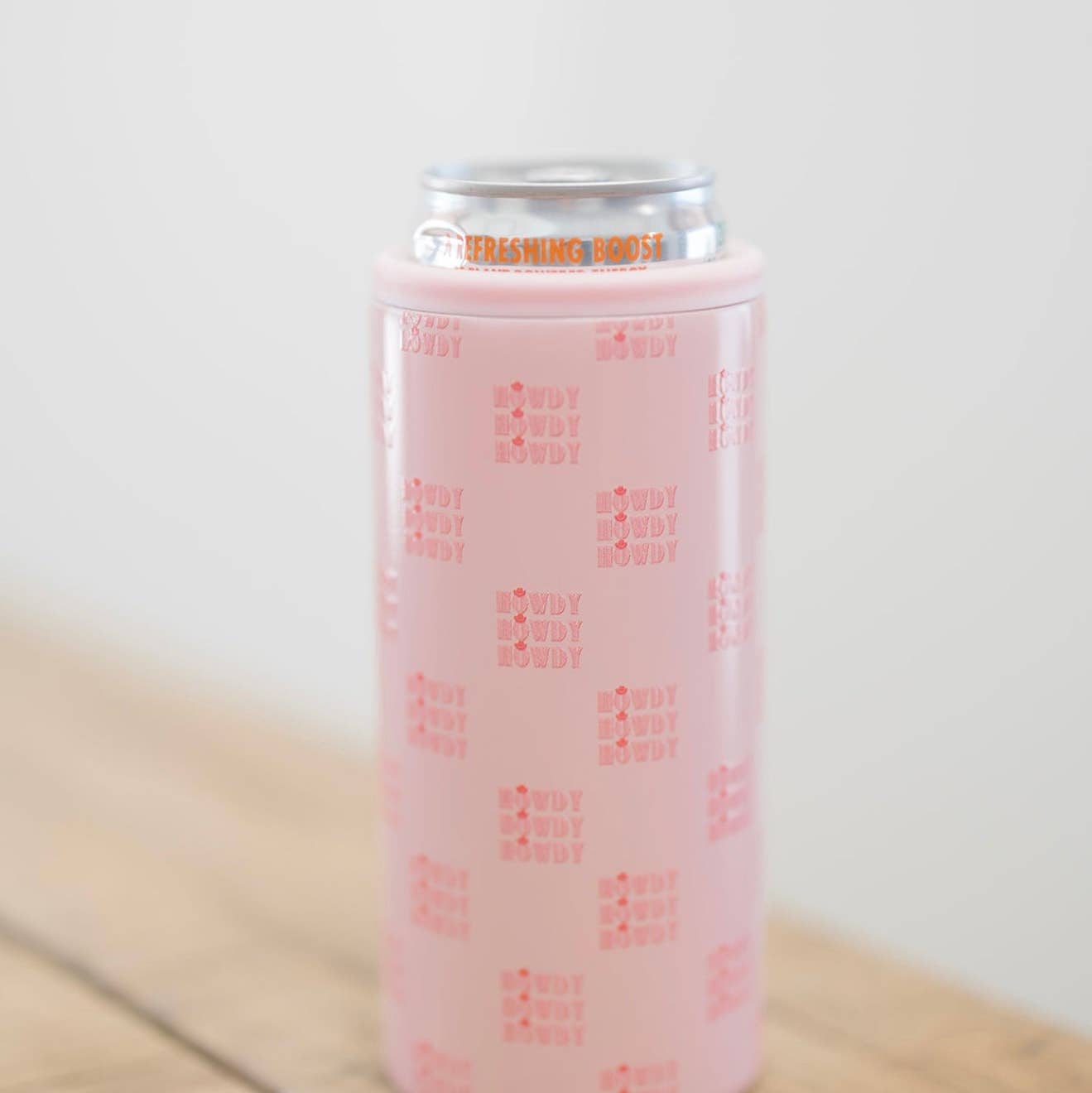 Pink Howdy Slim Can Coozie