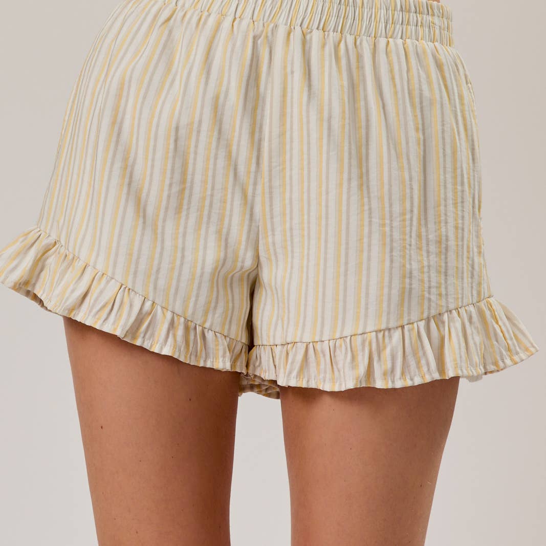 Yellow Stripe Ruffled Hem Shorts