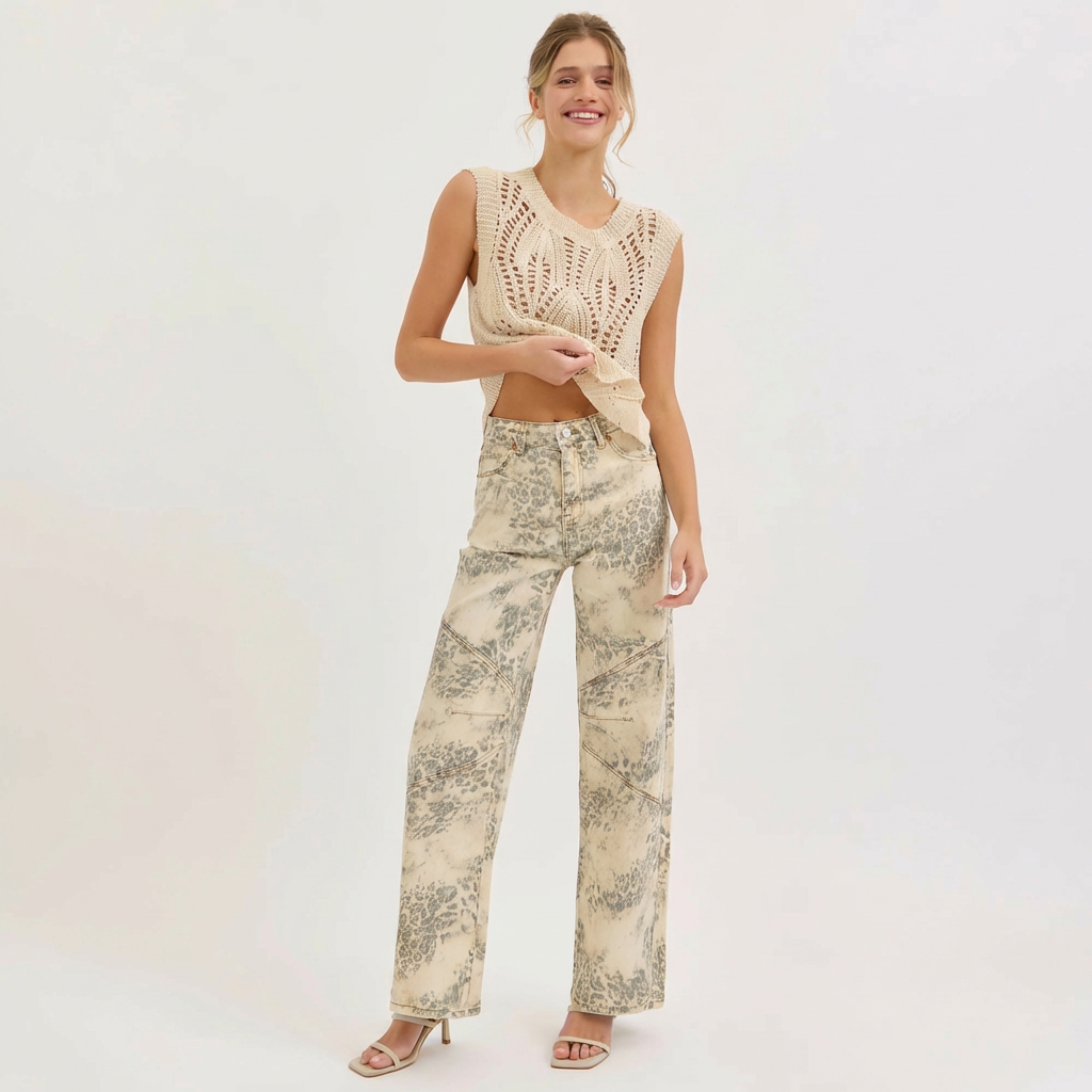 Cello Leopard High Rise Wide Leg Jeans