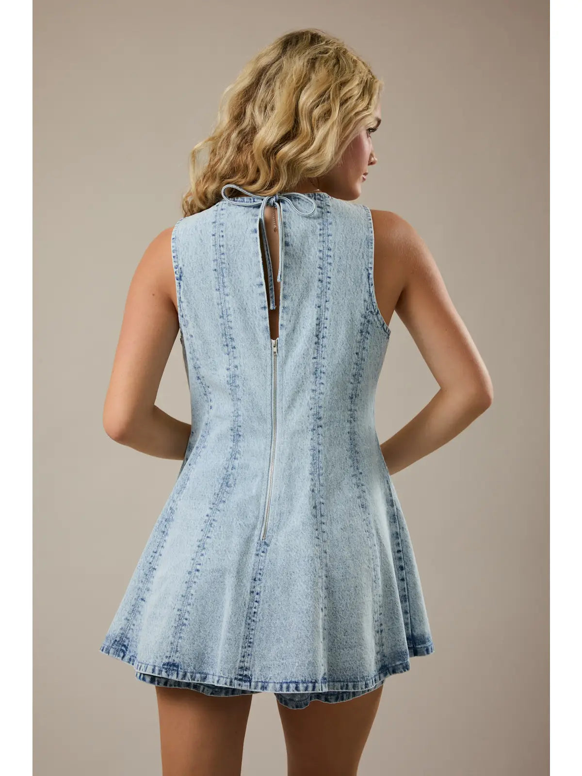 Light Denim Sleeveless Flare Romper