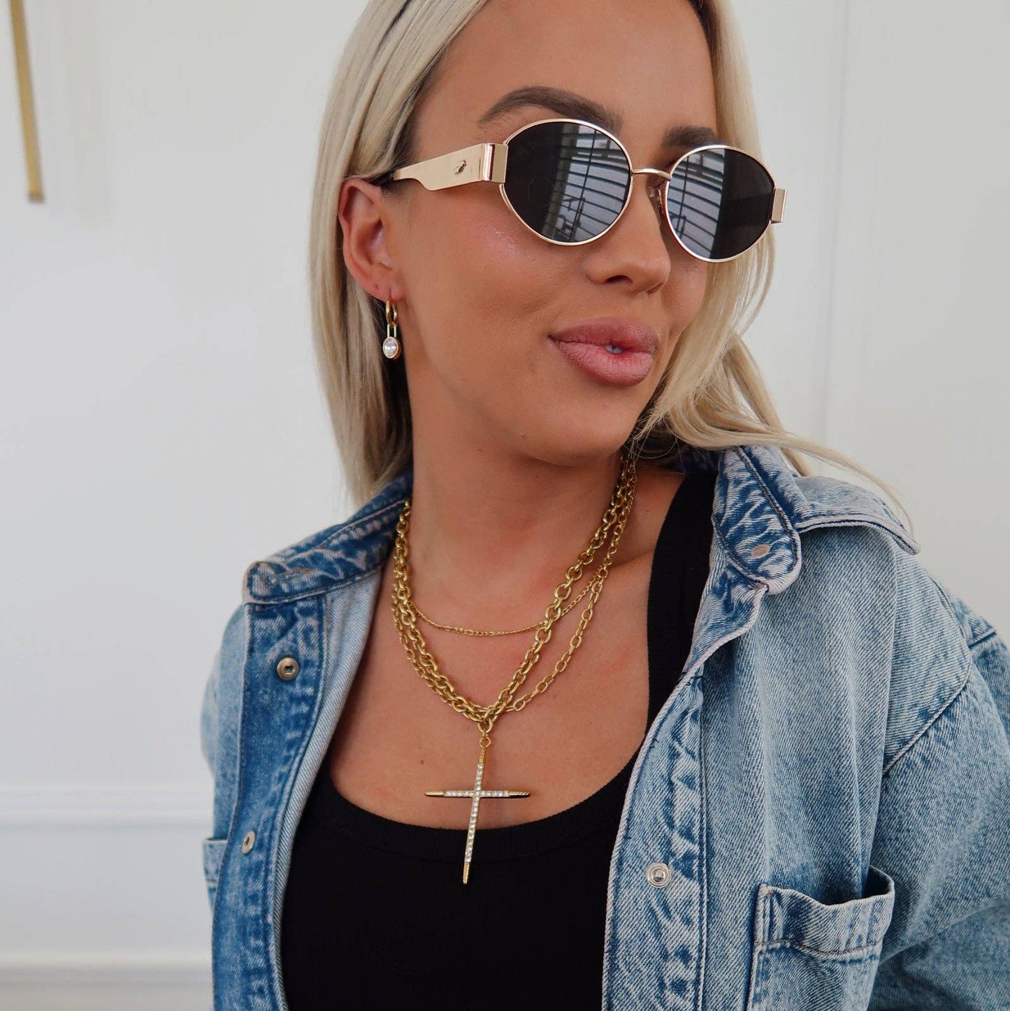 Gold Large Cross Chunky Necklace