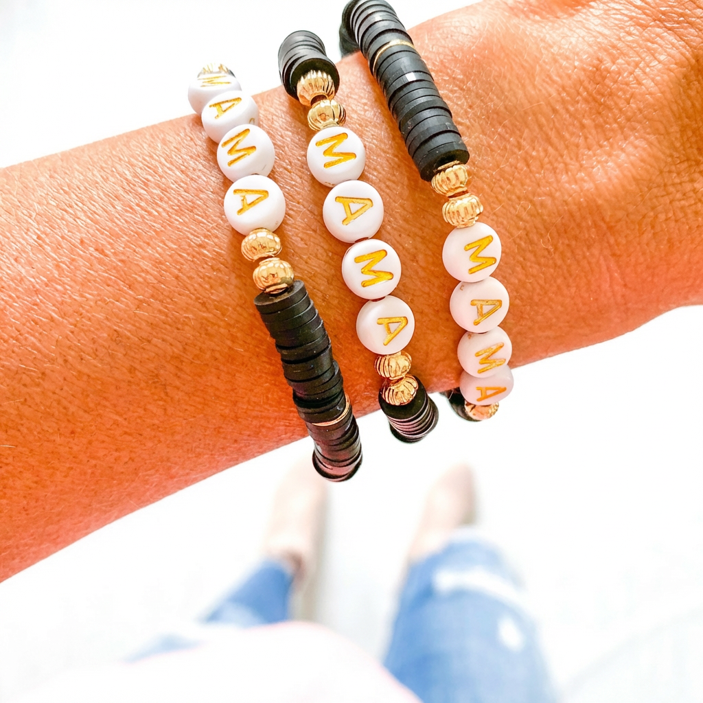 Mama Black Heishi Bracelet