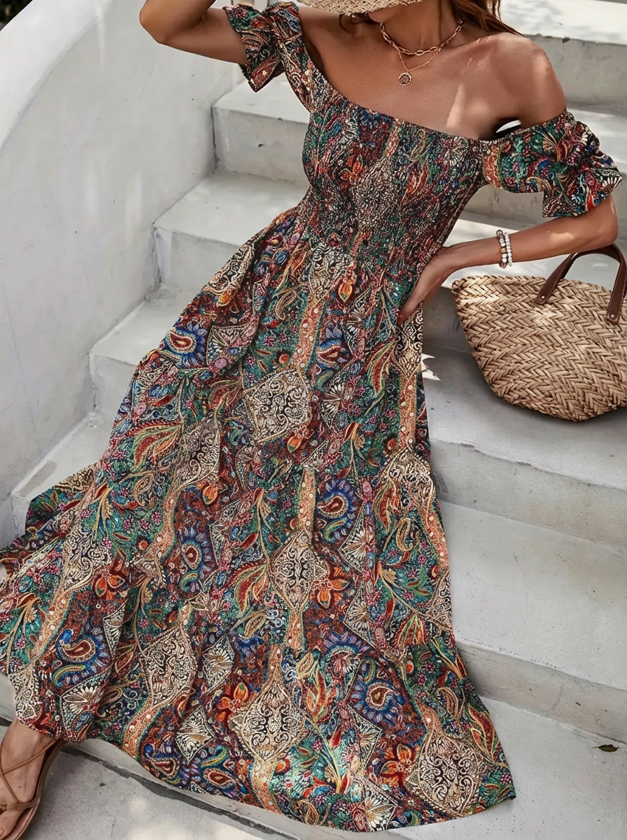 Multi Paisley Strapless Dress