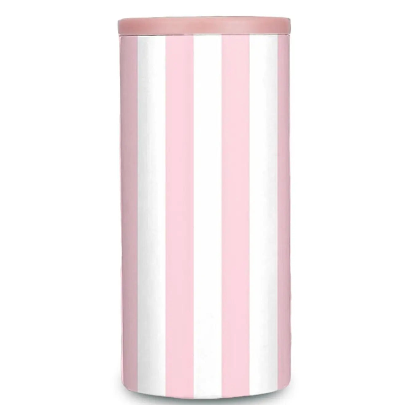 Pink & White Striped Slim Can Coozie