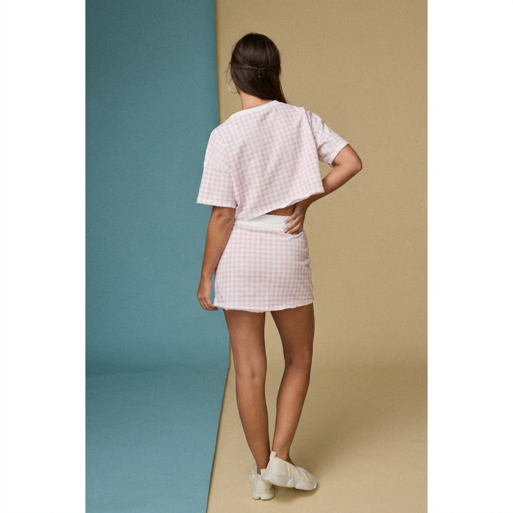 Pink Gingham Cropped Tee Set