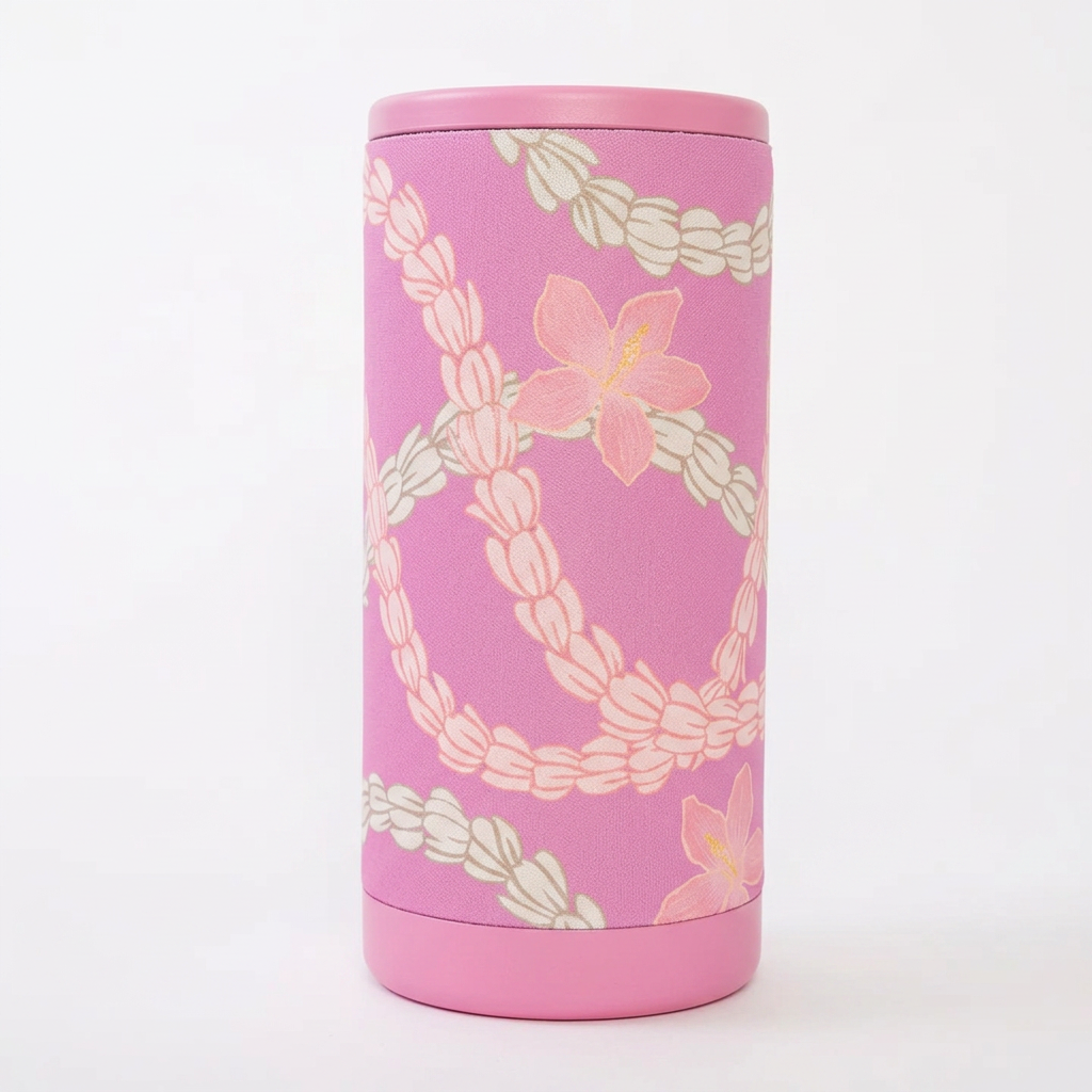 Pink Lei Slim Can Coozie