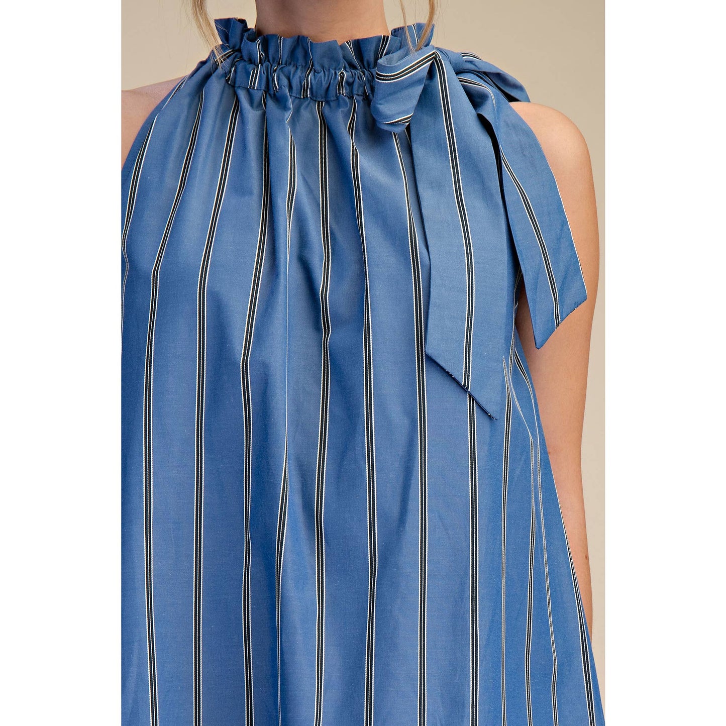 Indigo Neck Tie Sleeveless Mini Dress