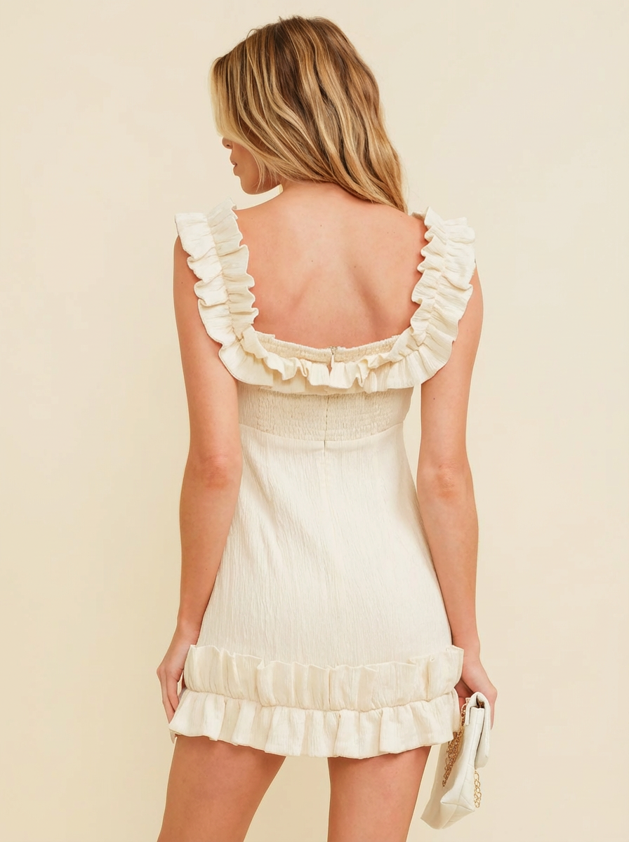 Cream Off The Shoulder Ruffled Mini Dress