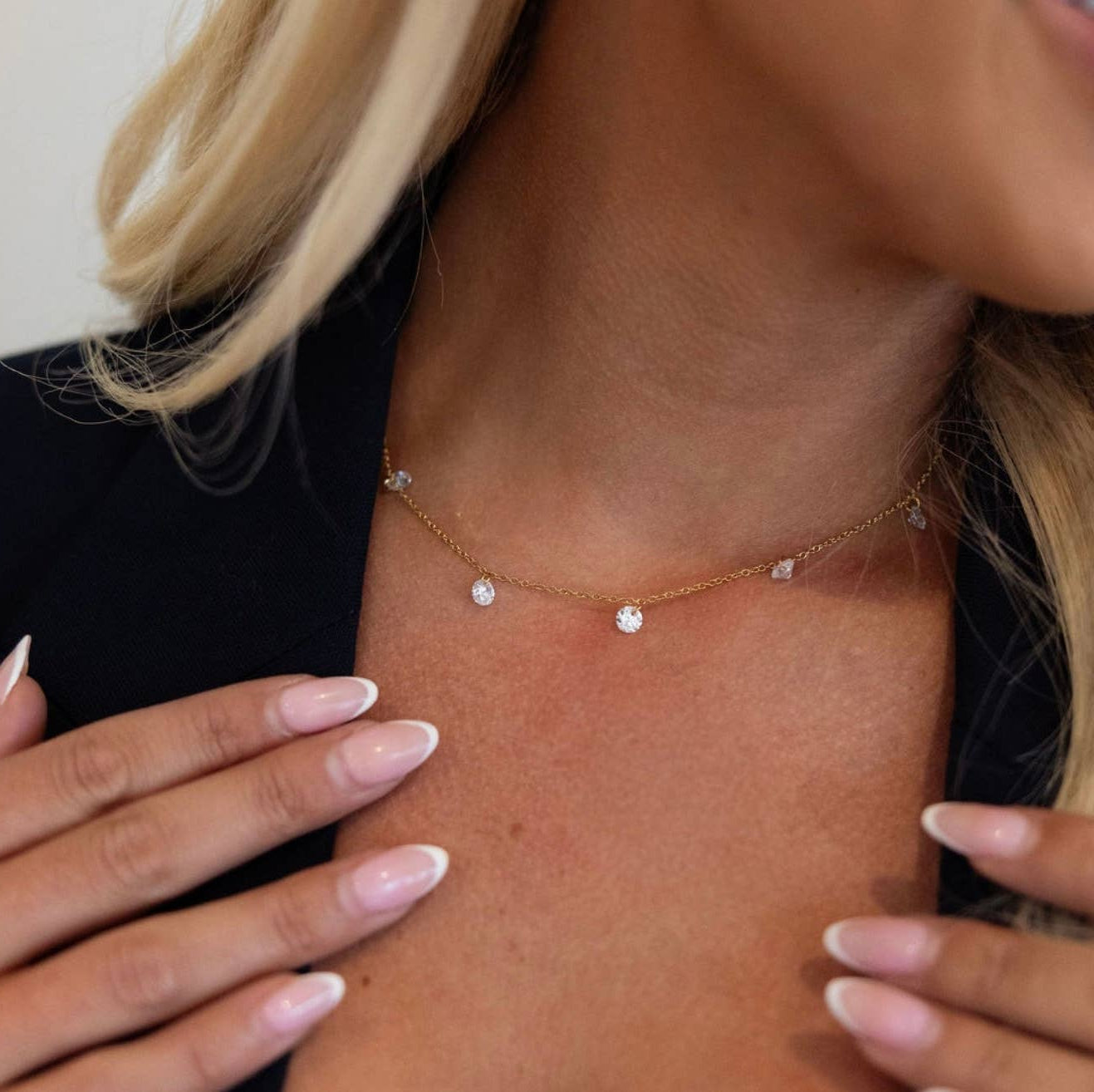 Gold Dainty With Rhinestones Necklace