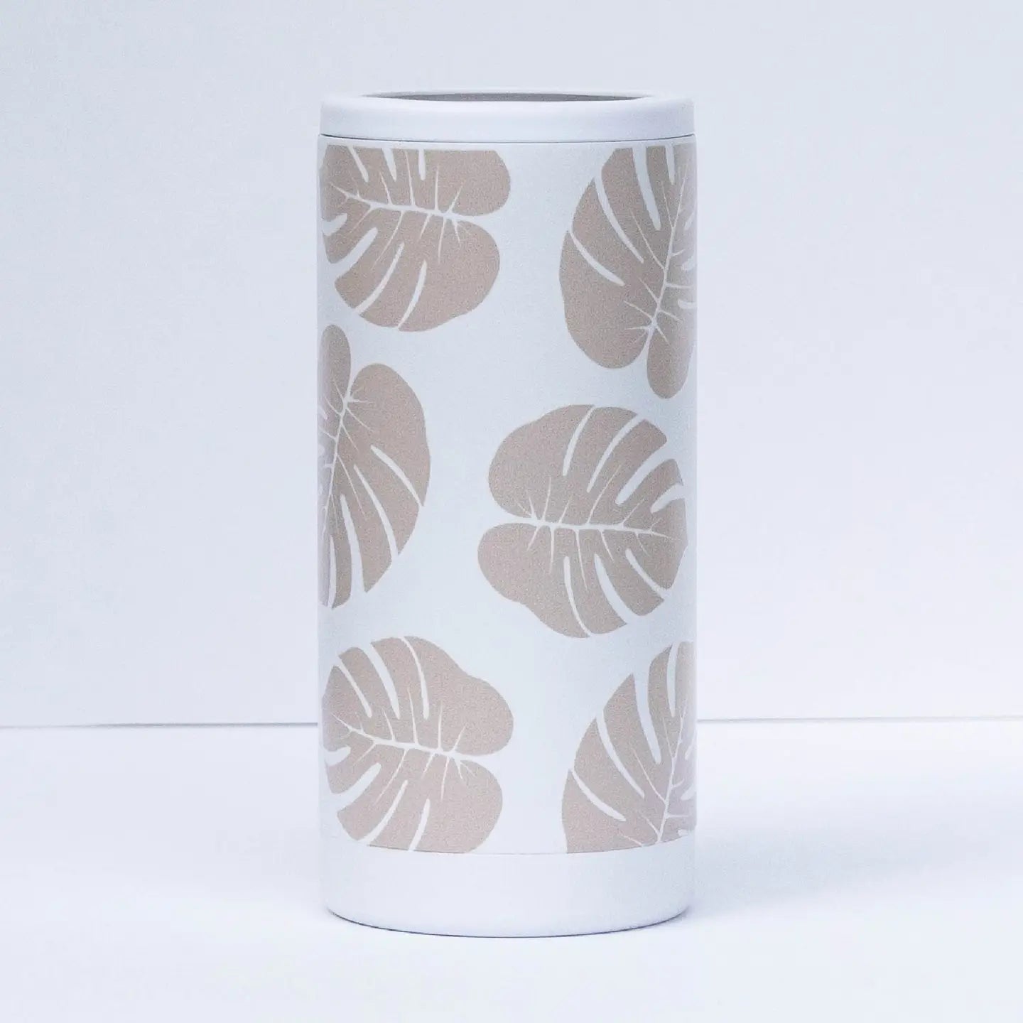 White Monstera Leaf Slim Can Coozie