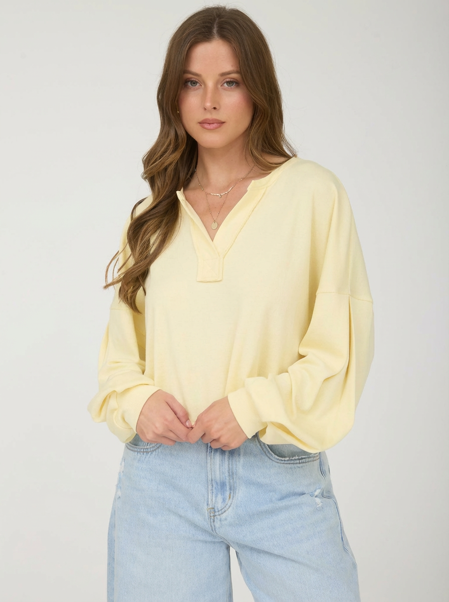 Yellow Cropped Long Sleeve Top