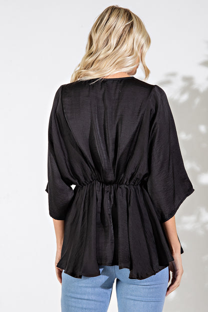 V Neck Kimono Sleeve Blouse