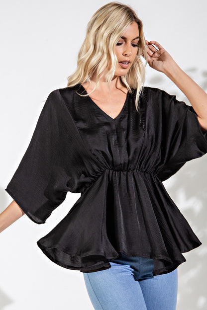 V Neck Kimono Sleeve Blouse