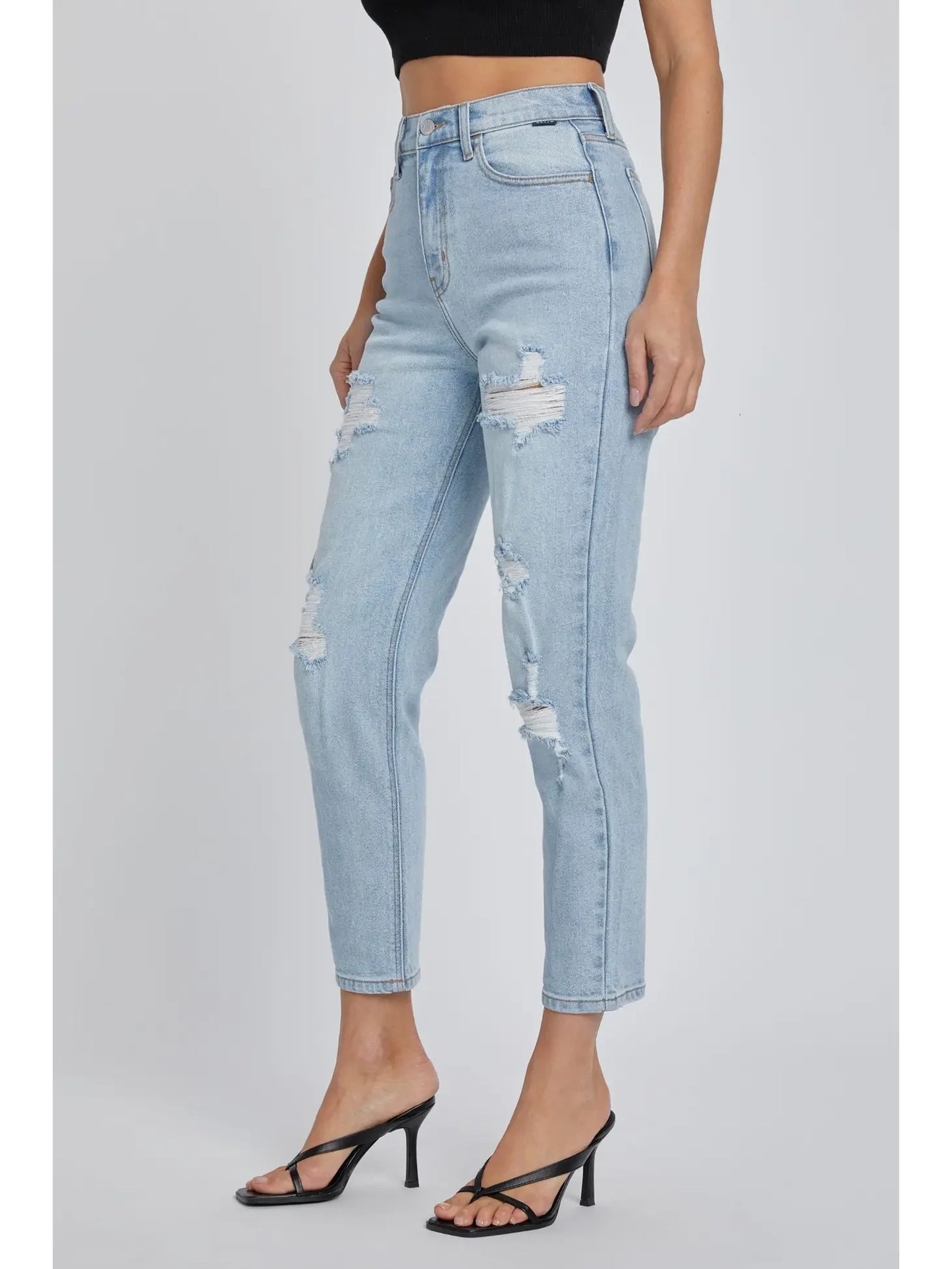 Cello Mom High Rise Ripped Jeans
