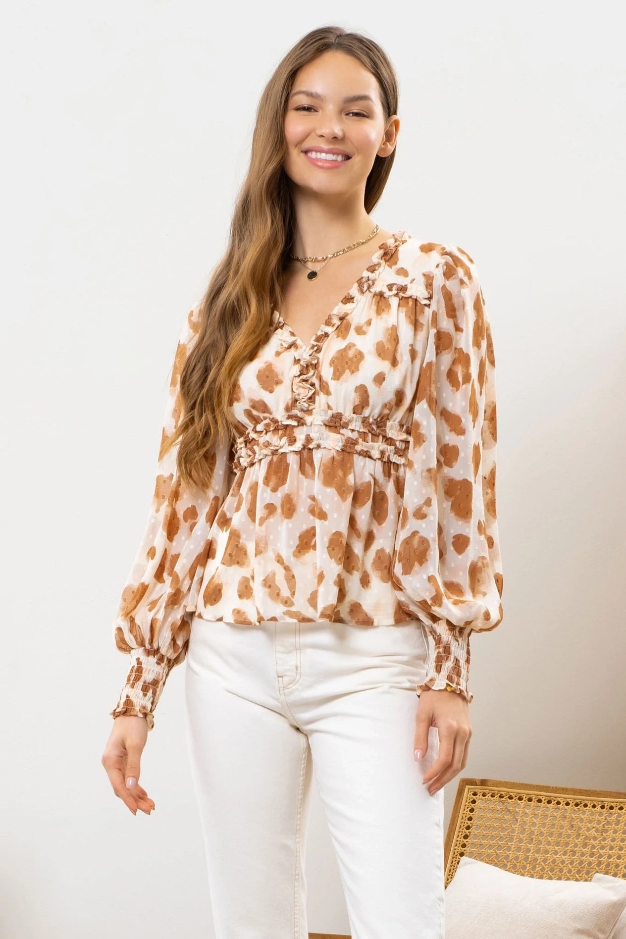 Textured Ivory Woven Long Sleeve Top