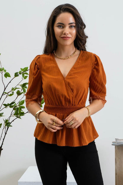 Copper Lace Sleeve Woven Top
