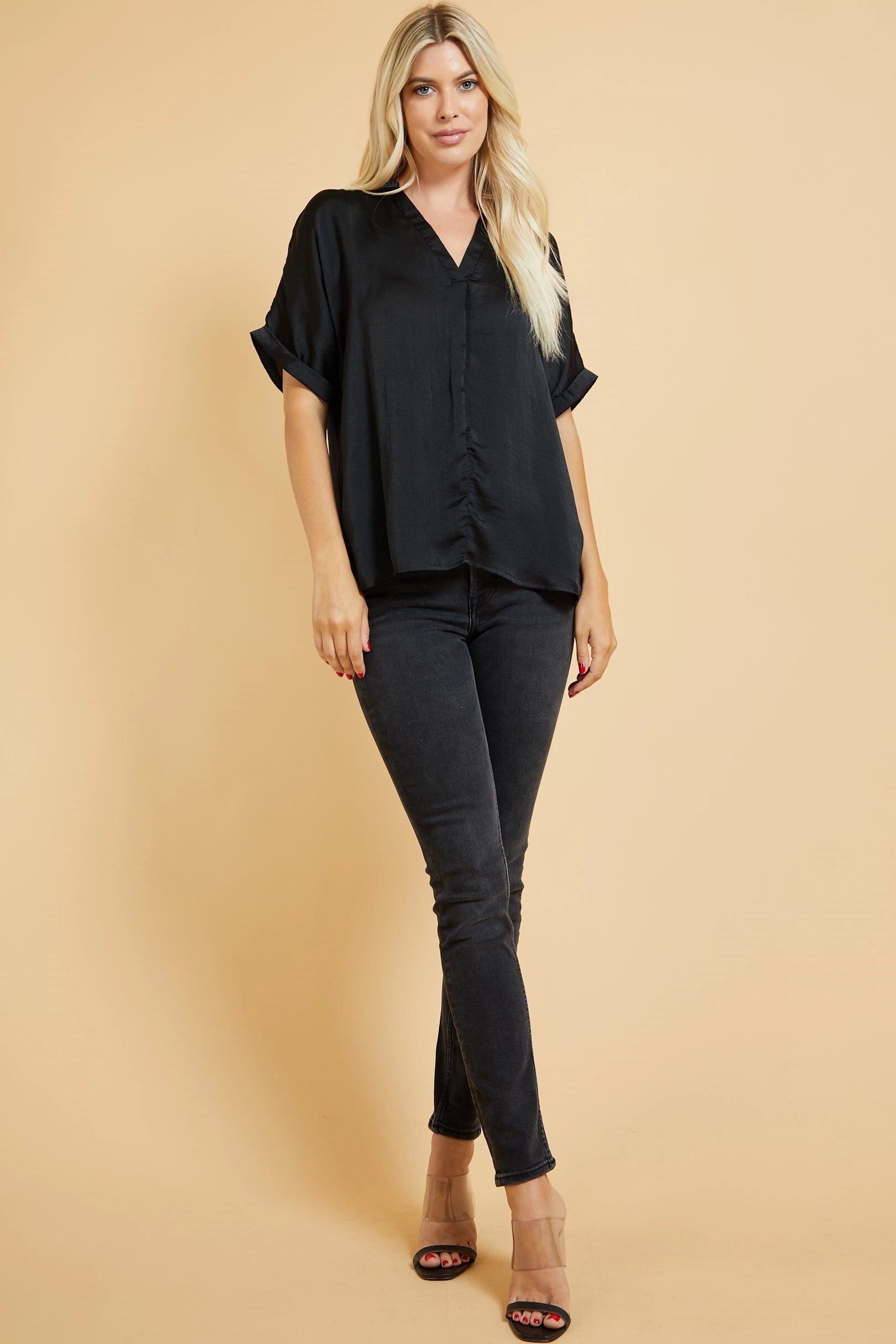 Split Neck Dolma Sleeve Top