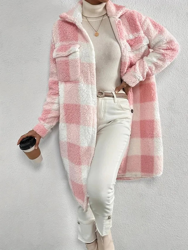 Pink Plaid Plush Shacket