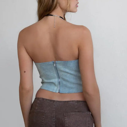 Washed Denim Corset Top