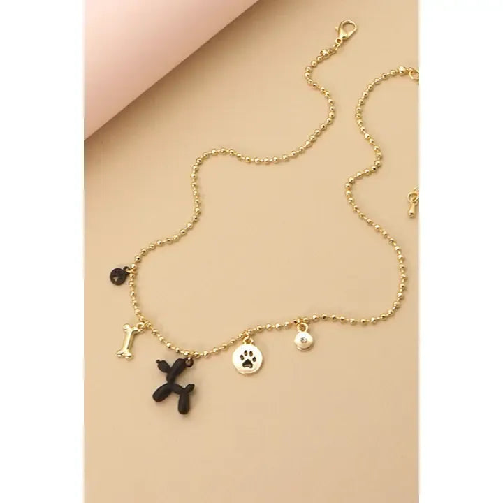 Ballon Dog Charm Necklace - black