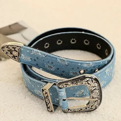 Denim Western Belt