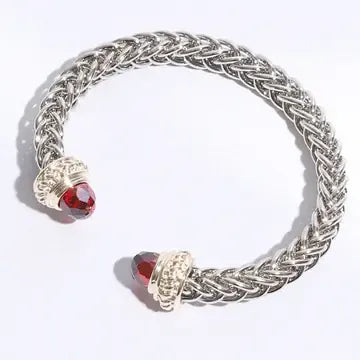 Silver Bangle W Stone - red