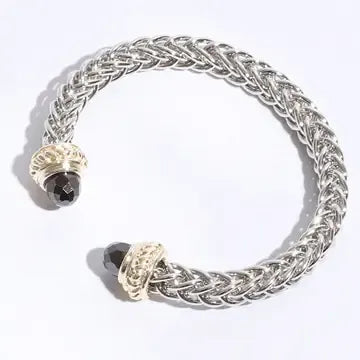 Silver Bangle W Stone - black