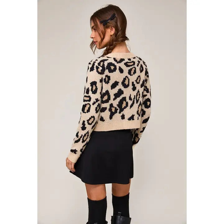 Leopard Ribbon Detail Sweater Cardigan