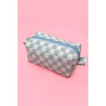 Checkered Makeup Pouch - blue