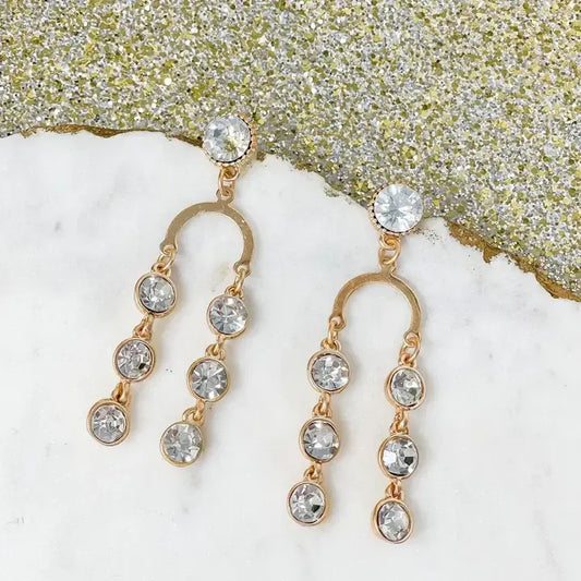 Gold Bead Arch W Glass Beads Earrings