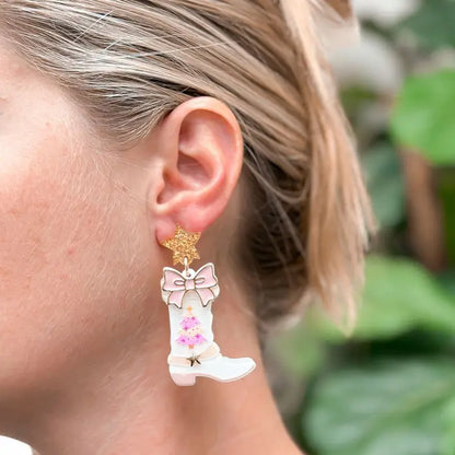 Pink Christmas Tree Earrings